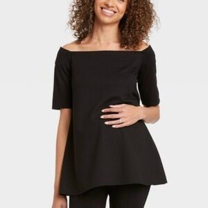 The Nines by Hatch Black Off the Shoulder Maternity Top